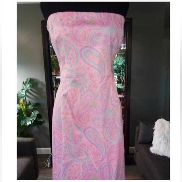 JONES NEW YORK SIGNATURE Pink Paisley Sz 6P Strapless Sheath Dress COTTAGECORE - Picture 1 of 7